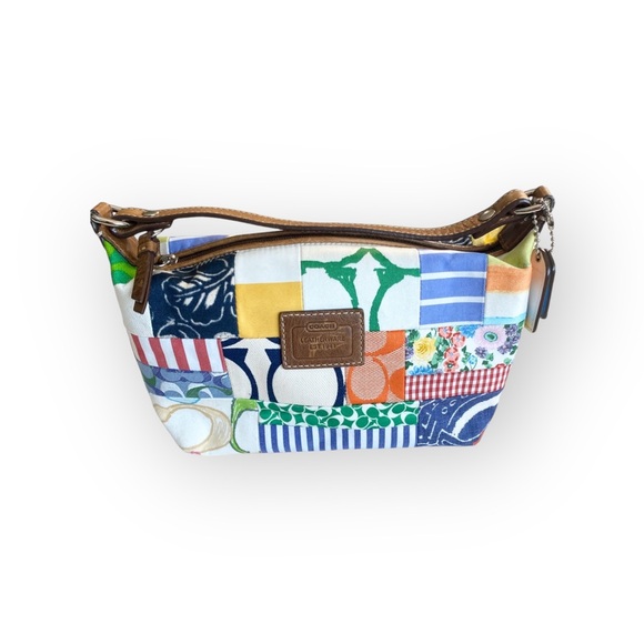 Coach 𑁍 Patchwork Mini Bag Leather Top Handle 𑁍 Spring Multi Color Mixed Print - Picture 2 of 16